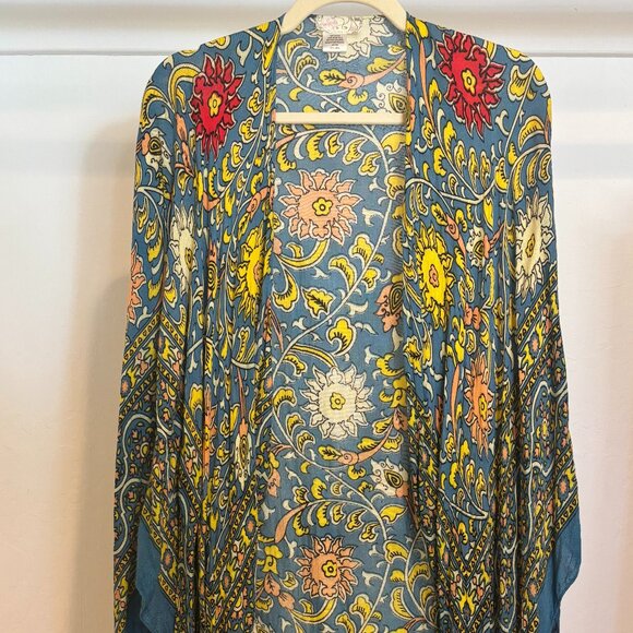 Free People Magic Border Print Kimono - One Size - Blue - Picture 2 of 5
